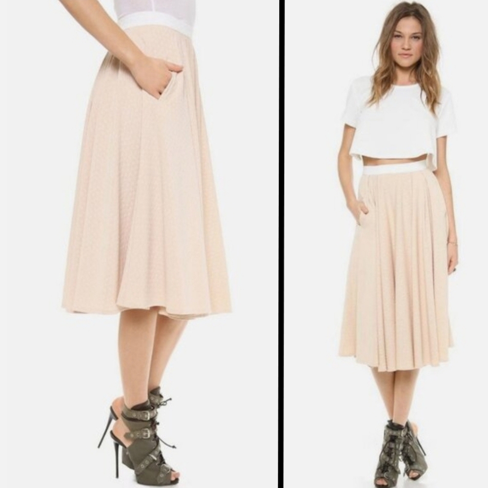 NEW RONNY KOBO Almond May Textured Midi Skirt Pleated Neutral Luxury Designer M